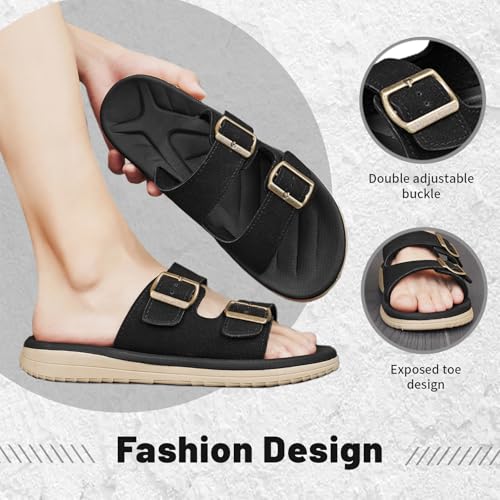Image of Mens Sandals Arch Support Comfortable Beach Slides with Adjustable Buckle Straps Slippers for Men