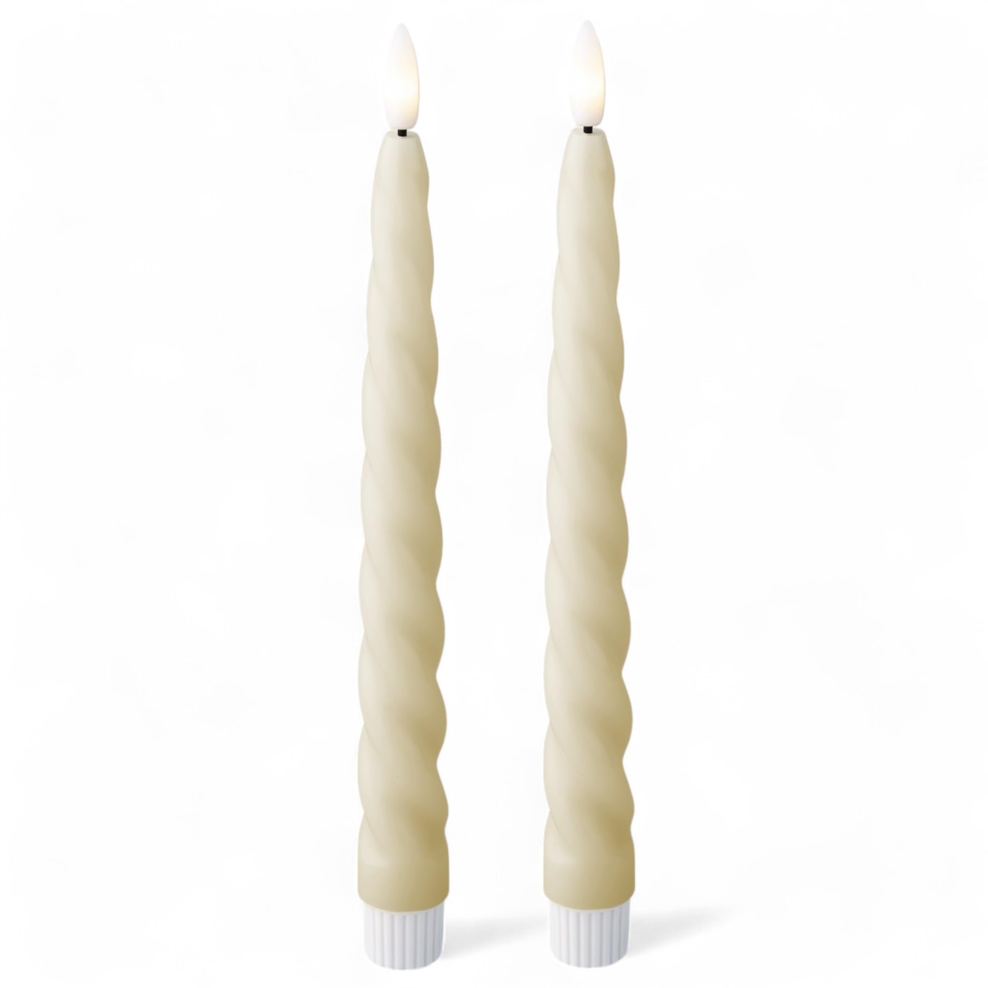 MIJOMA LED Real Wax Candle with Realistic Flame, Timer and Battery Operated, Indoor LED Candle with Warm White Light, Natural Look (Cream - Diagonal Groove Pattern, Diameter 2 cm x 24 cm) โ image 1