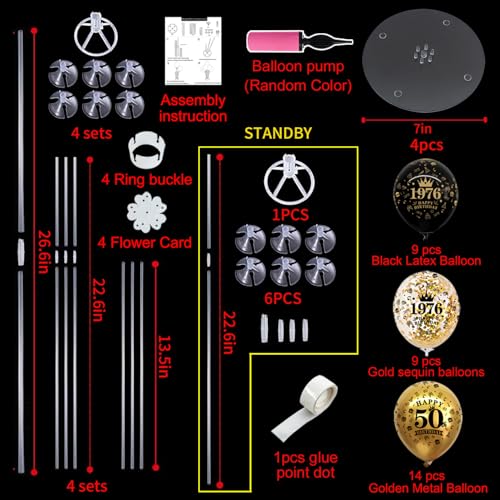 Image of TONIFUL 4 Set 70th Birthday Decor Printed 1956 Black Gold Balloon Stand