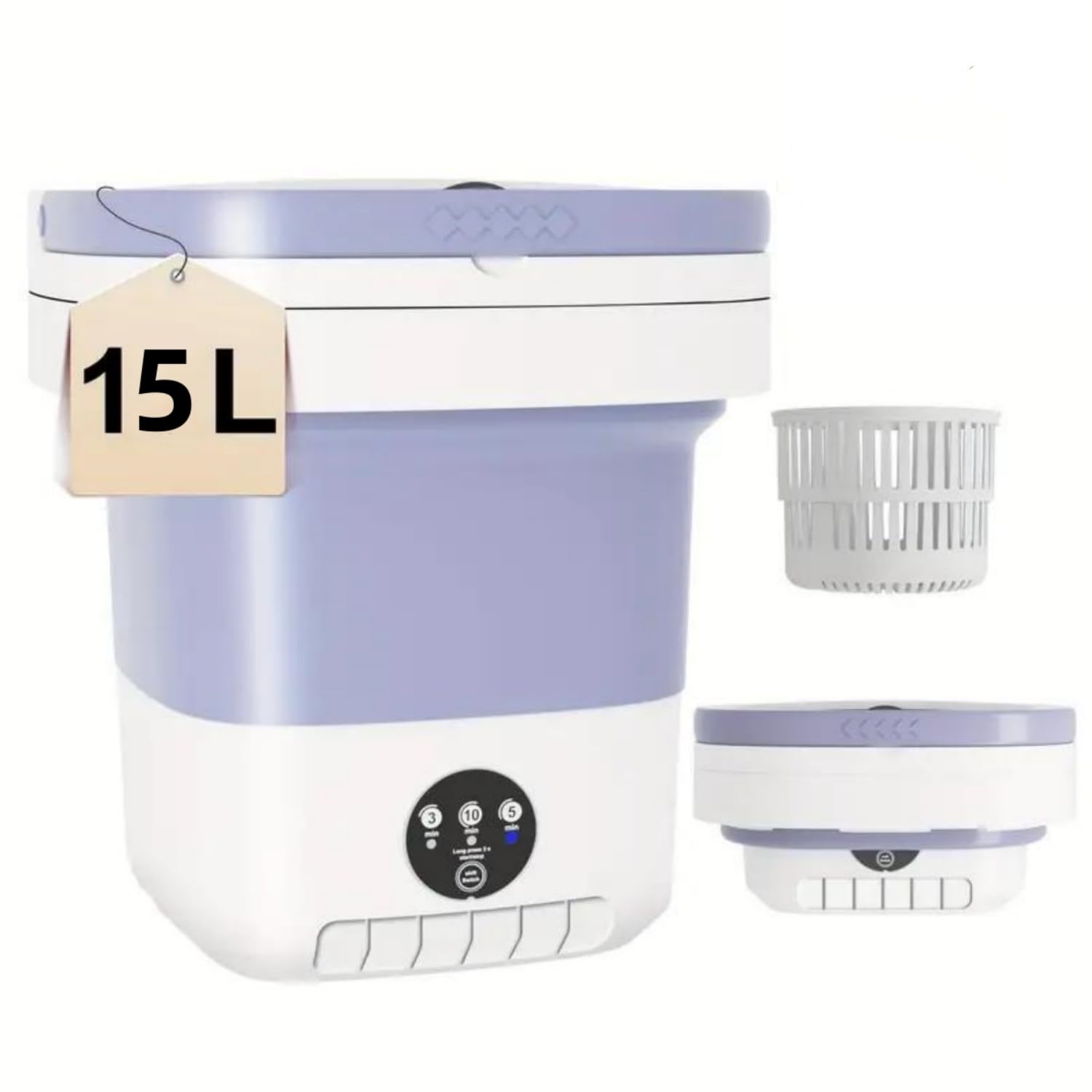 Mini lavadora portátil plegable de 15 l, compacta, morada, para viajes, camping, dormitorios, limpieza eficiente, ligera, diseño que ahorra espacio, lavado rápido, ahorro de energía.