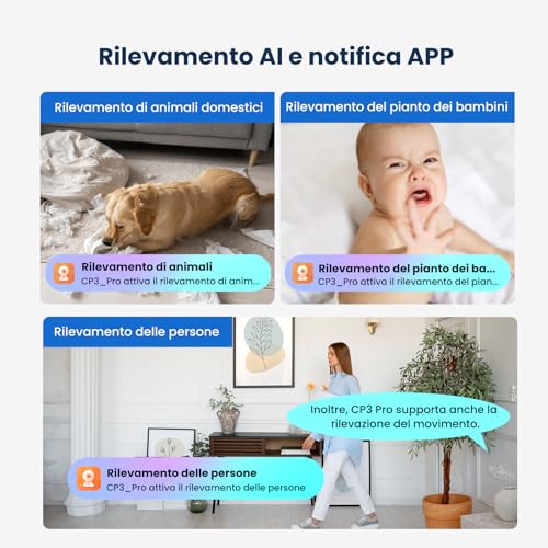 Tenda Telecamera WiFi Interno 2K, Rilevamento Gratuito di Animali/Pianti/Persone/Movimenti, Chiamata One-touch, 360° Videocamera Sorveglianza per Animali Domestici e Bambini, Visione Notturna, CP3 Pro - Immagine 2