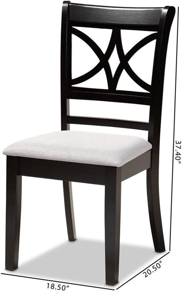 BOWERY HILL Dining Chair Set of 4, Gray Fabric Upholstered Seat, Oak Wood Frame, Espresso Brown Finish, Modern Cut-Out Back Design, 37.4 in Height, Perfect for Formal or Casual Dining Room Use