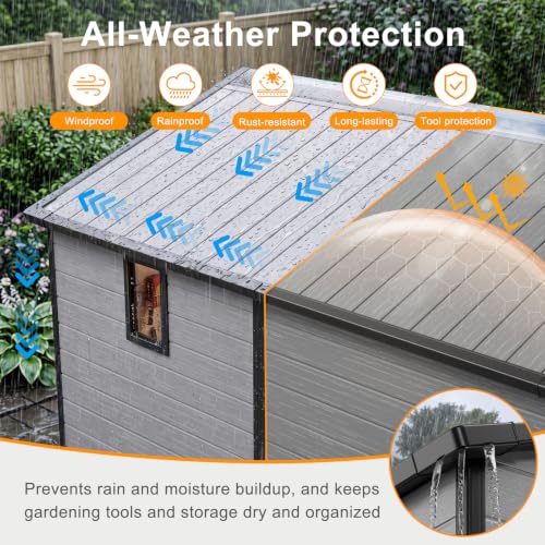 Image of 8X8FT Plastic Shed with Floor, Storage Shed with Ddrain Groove for Backyard