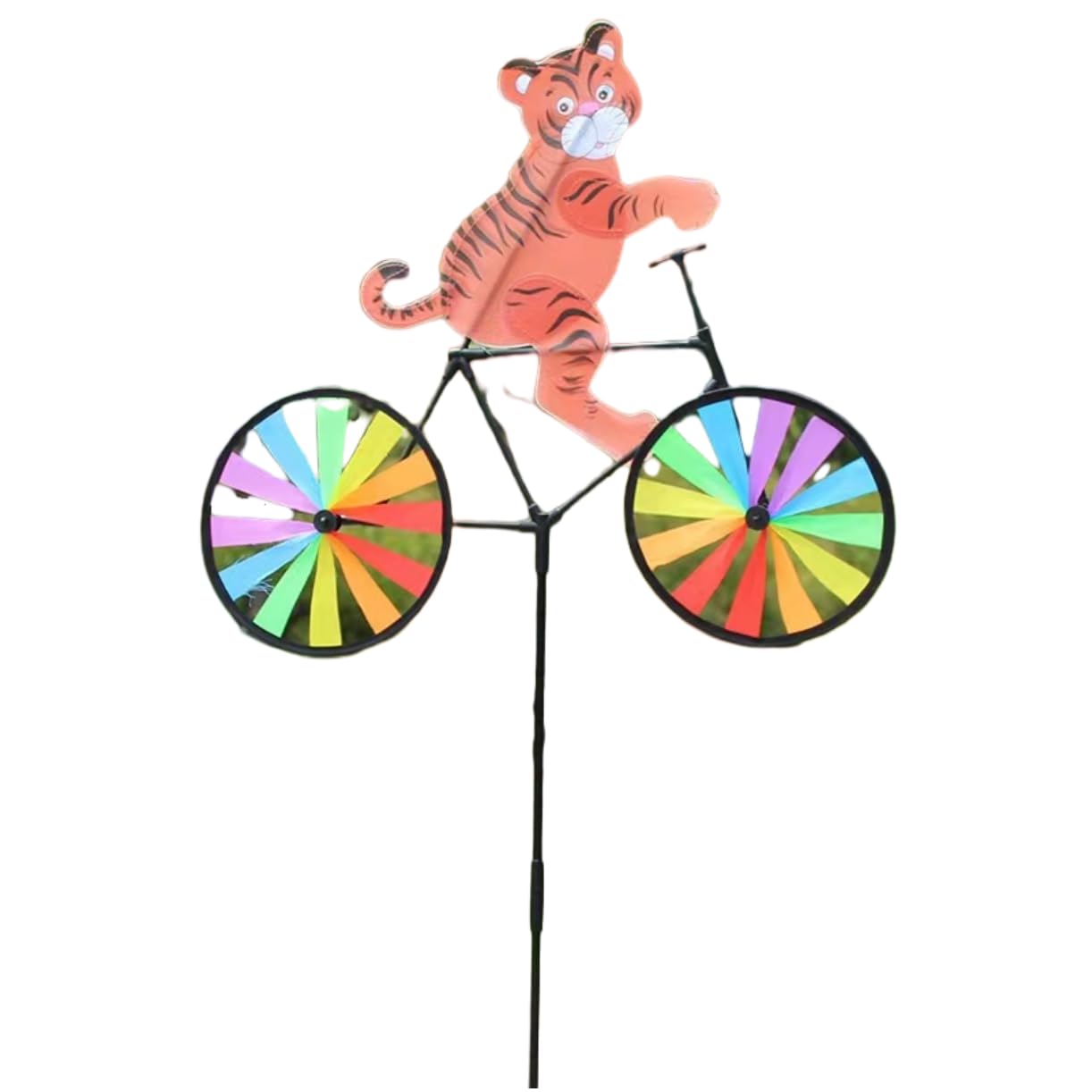 3D Animal Windmil, Animal Bike Spinners Decoration,Cat Dog Bike Wind Spinner Bike Garden Wind Spinner Ornaments Cute Animal Sculpture Bicycle Spinner Windmill for Lawn (Tiger B)