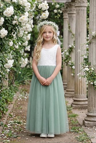 Image of 2Bunnies Girl Peony Lace Back A-Line Straight Tutu Tulle Party Flower Girl Dress