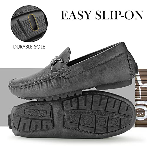 Hawkwell Kids Casual Penny Loafer Moccasin Dress Driver Shoes, Grey Pu, 1 M Us Little Kid #TOP3