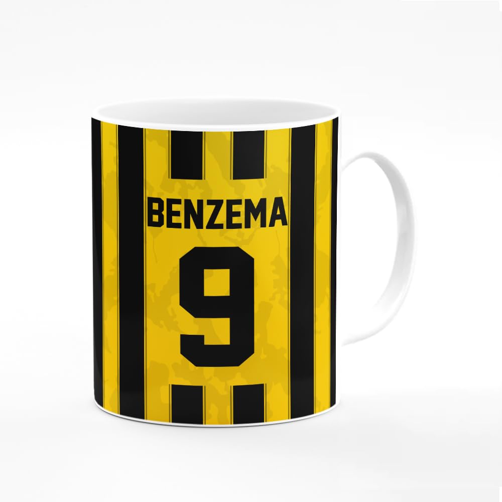 Stylizedd Designer Printed Coffee Mug with Heavy Duty Handle 11oz Ceramic Personalised Gift Mugs Cup [Microwave Safe & Dishwasher Proof ] - Football Benzema Jersey no 9 Design A