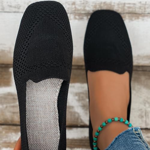 Women's Fly Weave Flat Shoes Large Size Square Toe Flat Shoes Casual Comfortable One Foot Stirrups Work Single Shoes4