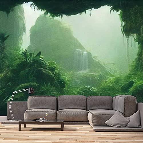 Pvc Wallpaper A Lush Amazonian Jungle Clearing Stone Mayan Temple Ruins Fantasy Wall Mural Modern Decal Self-Adhesive Removable Sticker For Living Room Bedroom Wall Decor Peel & Stick Wall Paper #TOP3
