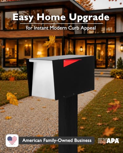 Image of Ilyapa Large Modern Mailbox for Outside - Black & White - Post Mount