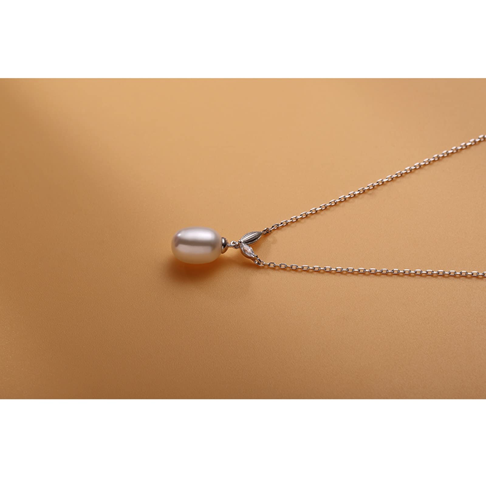 Collana S925 Argento Perla d'acqua dolce Catena con pendente 7-8mm Gioielli di bianchi a forma di goccia per fidanzata e madre Elegante