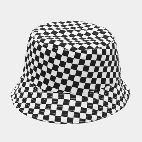 Image of Quanhaigou Bucket Hats Unisex Summer Travel Beach Fisherman Cap for Men Women Teens (Black White Chessboard)