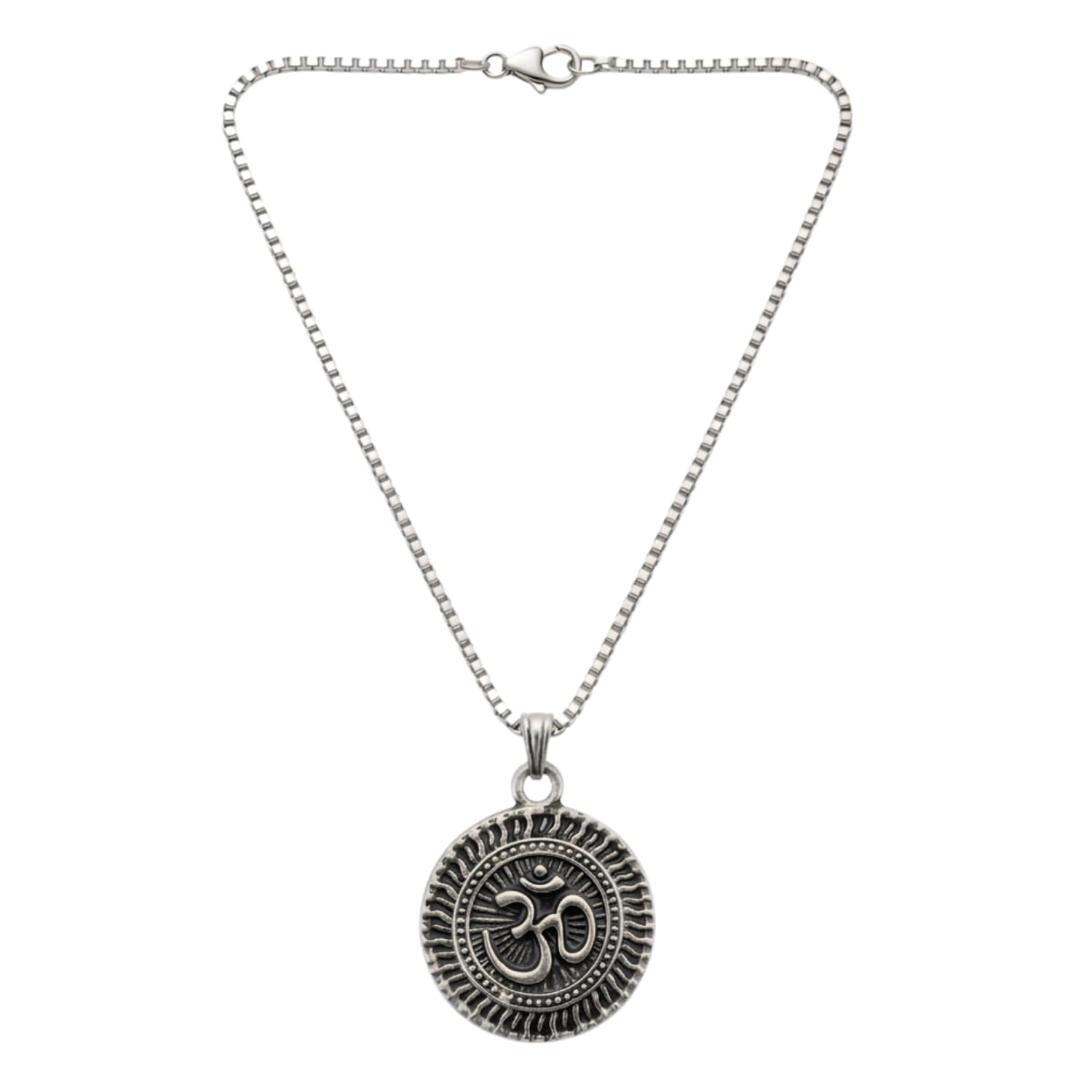 Silver Plated Om Pendant Necklace for Men and Women | Stainless Steel Antique Spiritual Coin Locket with Box Chain | Religious Hindu Protection Fashion Jewellery for Boys & Girls-image-18