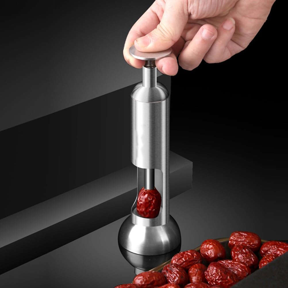 Hemoton Date Core Remover Fruit Corer Kitchen Gadget with Ergonomic Handle Stainless Steel Blade 8.26 Inch for Red Date Cherry Jujube Grape