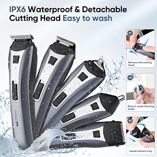 Baardtrimmer voor heren, elektrisch, professionele multifunctionele set voor baardhoofd, lichaam, gezicht, neus en oorhaar, 5-in-1 multifunctionele oplaadbare tondeuse, IPX6 - Image 5