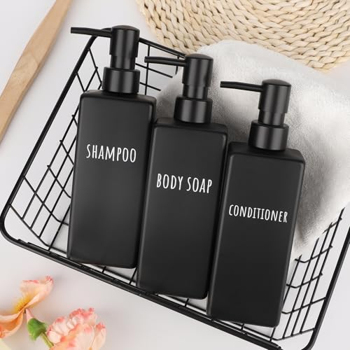 Image of Segbeauty Plastic Shampoo and Conditioner Dispenser, 3pcs 16.9oz Refillable Lotion Soap Dispenser, 500ml Black Shampoo Bottles, Empty Shower Pump Dispenser Lotion Container for Modern Bathroom Hotel