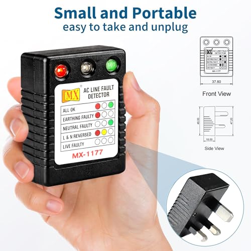 Image of MX AC Line Fault Detector Plug Tester for UK Sockets - Auto Wire Connection Checker, 3-Way LED Indicator, Live Neutral Earth Fault Detector,13A UK Outlet Tester, Plug-in Home Wiring Inspector