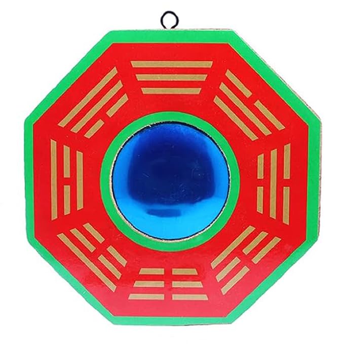 Shoppersduniya Fengshui Vastu Bagua Pakua Convex Mirror For Positive (Chi) Energy Main Door Home Office Shop Wall Hanging Decor Small Multicolor Wooden - Octagonal