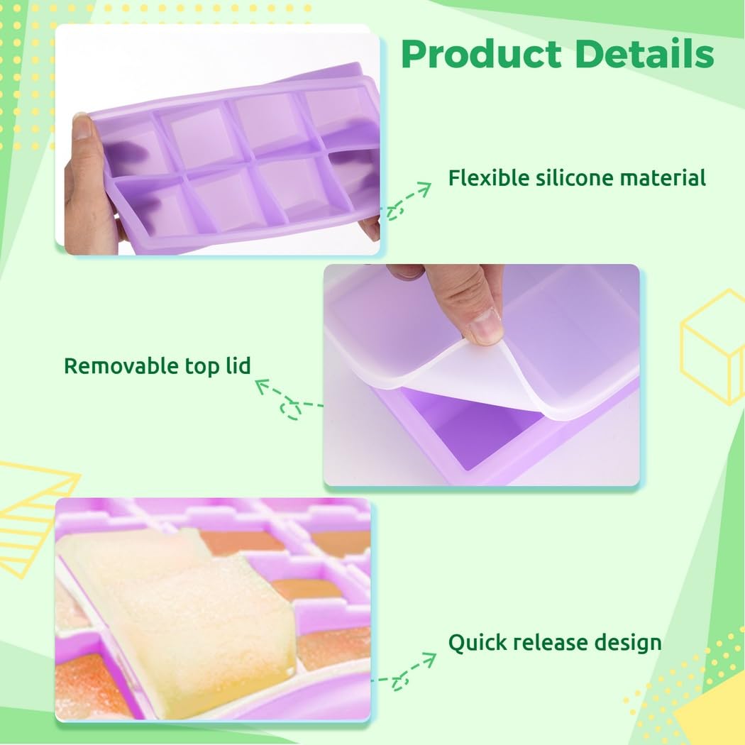 Lot de 4 bacs à glaçons carrés empilables en silicone avec couvercles amovibles, grands glaçons pour whisky, cocktails, friandises glacées