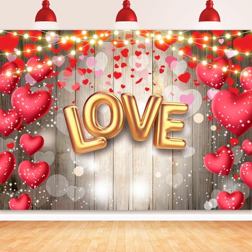 Image of Valentine's Day Backdrop, 7x5FT Red Heart Party Decor