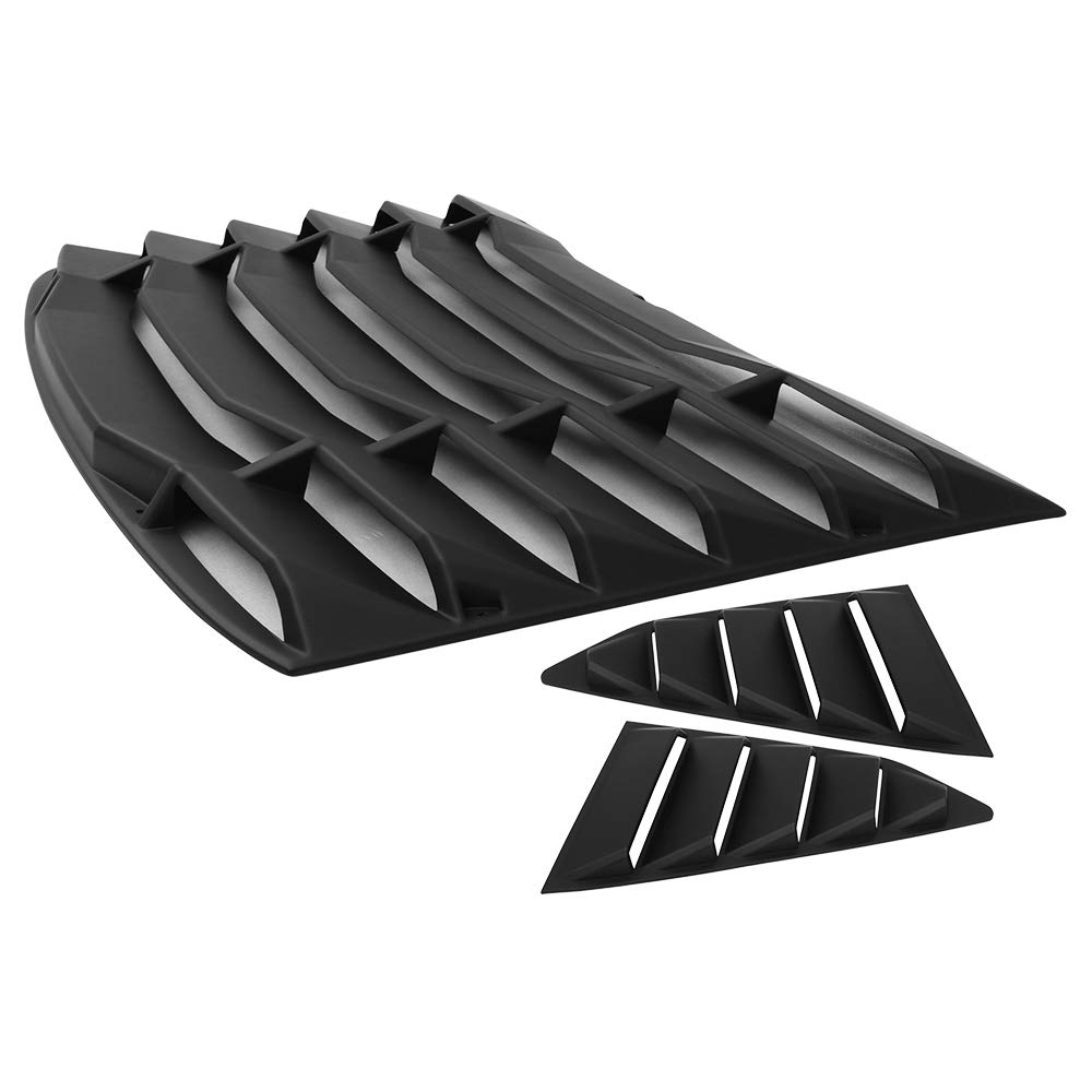 IKON MOTORSPORTS, Window Louver Compatible with 2016-2024 Chevy Camaro, IKON Style Rear & Side Quarter Scoop, Smoke/Tinted & Unpainted Black ABS Plastic