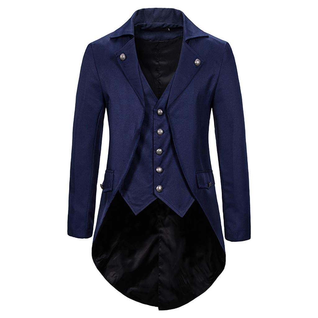 Sakko Herren Mantel Frack Jacke Gothic Gehrock Praty Outwear (Navy, M)