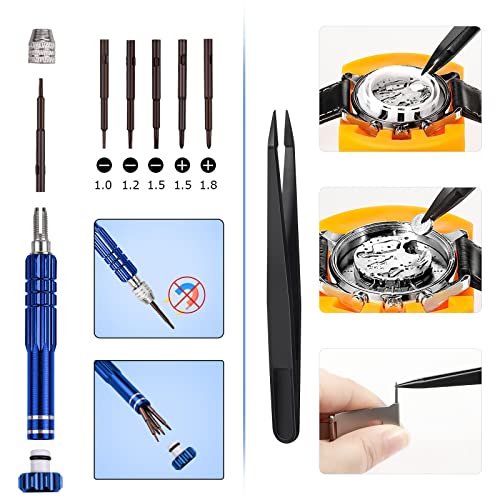 Watch Repair Kit for Battery Replacement, Link Removal, Resizing, and Cleaning - Tools for Watchmakers
