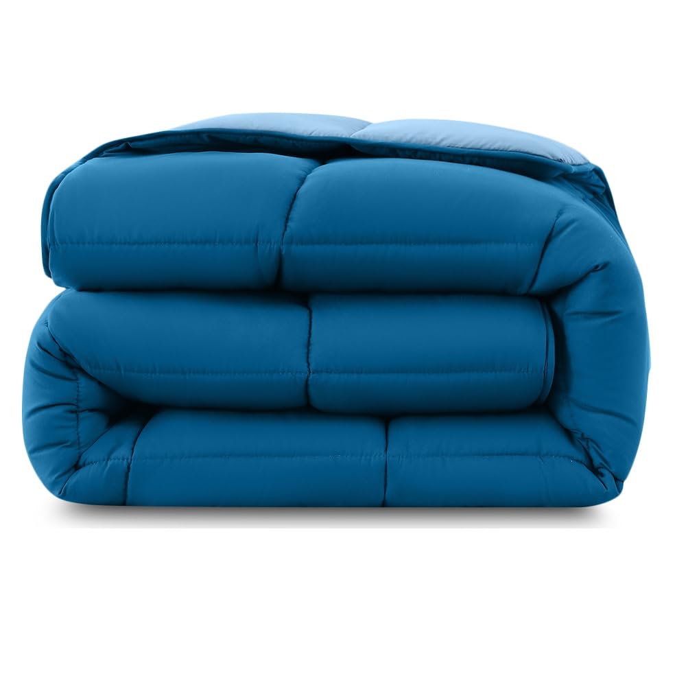 wometo Steppbett Bettdecke Wende-Design ca. 135x200 cm - dunkelblau & blau - buntes Ganzjahres Steppbett (Sommer und Winter) I farbig und ohne extra...