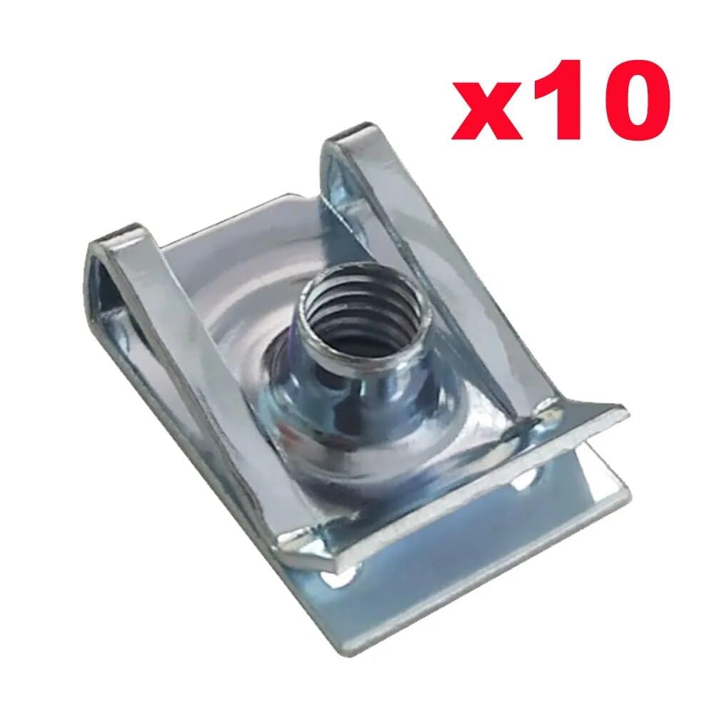 Kit de 10 tuercas en U - Clips tipo U M8 M6 M5 M4 con tuercas de láminas roscadas for coche, motocicleta, scooter, quad, ciclomotor(M6)