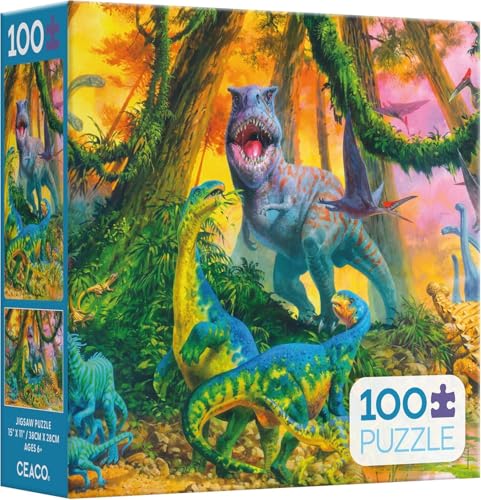 Ceaco - Dinosaur Jungle - Rompecabezas de 100 Piezas para Niños | Hecho en USA con Cartón Reciclado, Tamaño Final 11 x 15 pulgadas miniatura 3