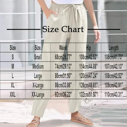 Womens Cotton Linen Pants Straight Leg Elastic Drawstring Casual Trousers with Pockets Summer Casual Beach Lounge Pants3