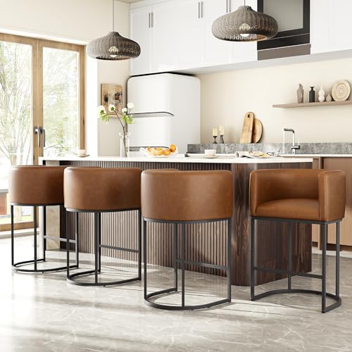 26" H Counter Height Bar Stools Set of 4, Modern Barrel Counter S...