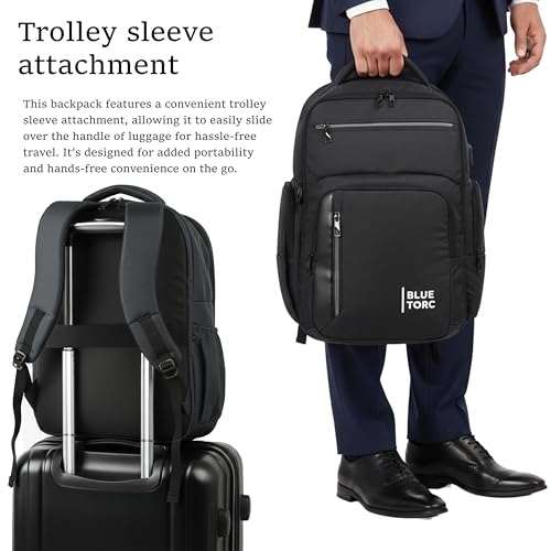 Image of Laptop Backpack 30L BTB05 | 16-Inch Laptop Bag with USB Charging | Unisex Office, College & Travel Backpack, Suitcase Opening, 1-Year Warranty - Black