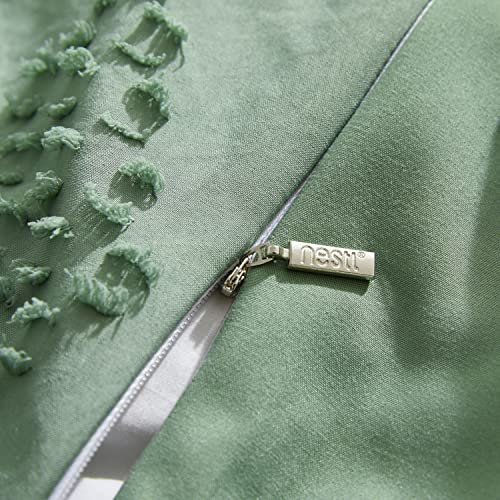 Image of Nestl Boho Bedding Sets & Collections - Boho Duvet Cover Twin, 2 Piece Twin Duvet Cover Set, Double Brushed Green Duvet Cover with Zipper Closure, 1 Duvet Set 68x90 inches and 1 Pillow Sham
