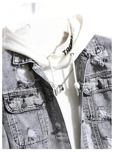 SOLY HUX Men's Ripped Denim Jacket Button Front Collared Long Sleeve Grunge Jean Jackets Streetwear3