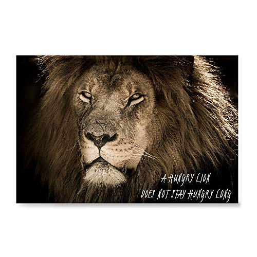 Ezposterprints - Most Popular Lion Theme Quote Posters - Power Strength Brave Beast Motivational Quotes Poster Printing - Wall Art Print for Home Office - Hungry - 18X12 Inches