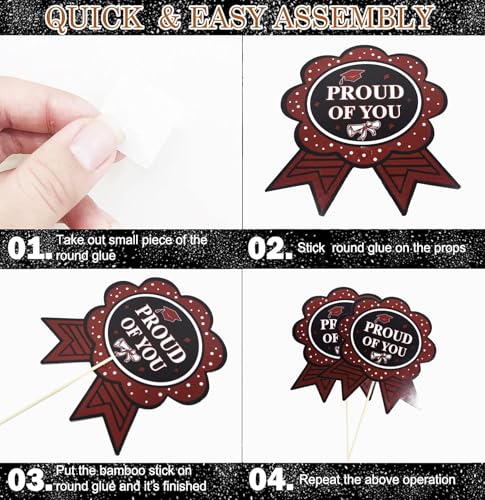 Image of Maroon Graduation Decorations /Burgundy Black Graduation Party Table Decorations 2026 /24Pcs Maroon Black Graduation Sticks Table Toppers for Maroon Graduation Party