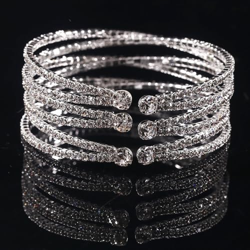 Rrdaily Layered Cubic Zirconia Cuff Bracelet for Women Teen Girls Fashion Charm 14k Gold Silver Bangle Chunky Rhinestone Prom Party Jewelry Gifts4