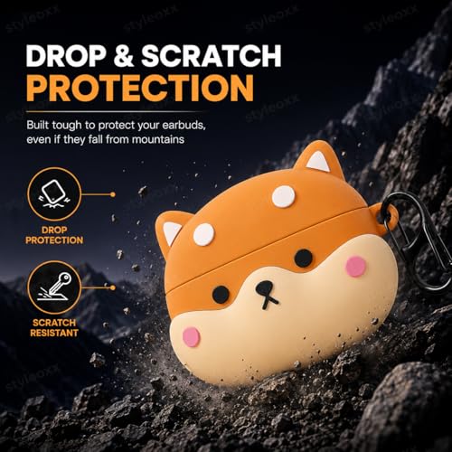 Image of Anvique Silicone Case Cover for Oneplus Nord Buds 4 Pro, Scratch Resistance, Shock Absorption, with Premium Carabiner (ShibaDog Cartoon S)