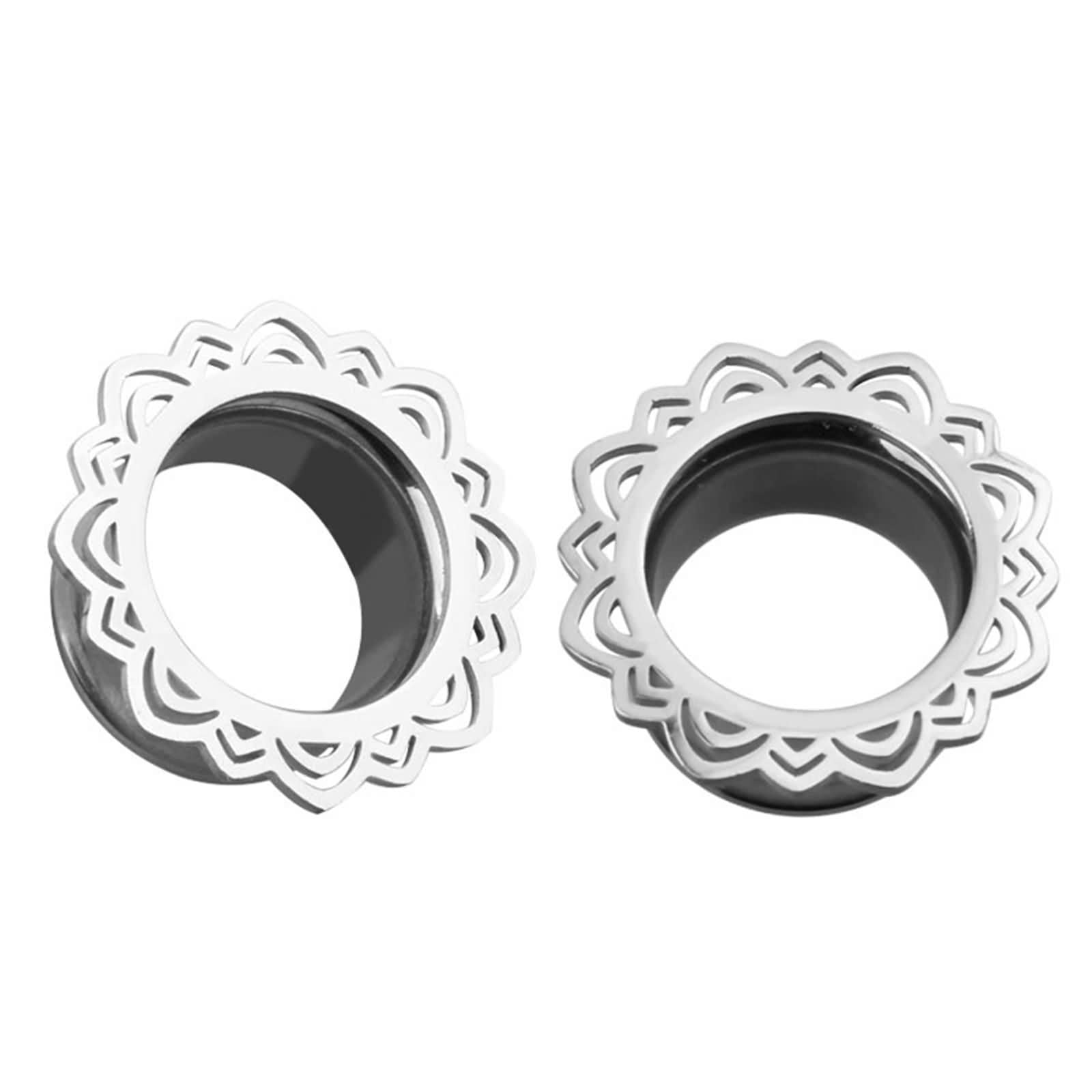 Daesar Tunnel Ohrringe 6-16MM, Ohr Plug Edelstahl Blume mit Schraubverschluss Piercing Tunnel Ohr Expander Set