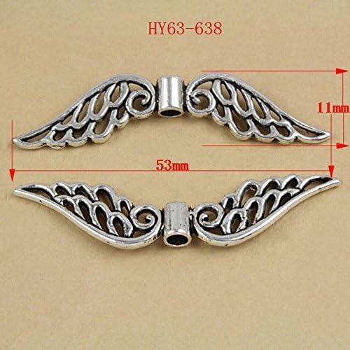 HYBEADS 20Piece 53x11mm Large Angel Wings Pewter Beads Charm