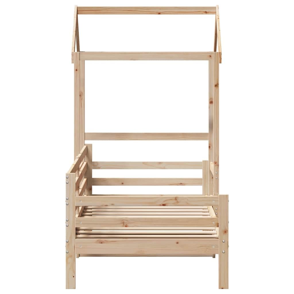 Cama de día con techo de madera maciza de pino, 80 x 200 cm, marco de cama con somier y espacio de almacenamiento, sofá cama para habitación infantil, diseño abierto, robusto juego de madera