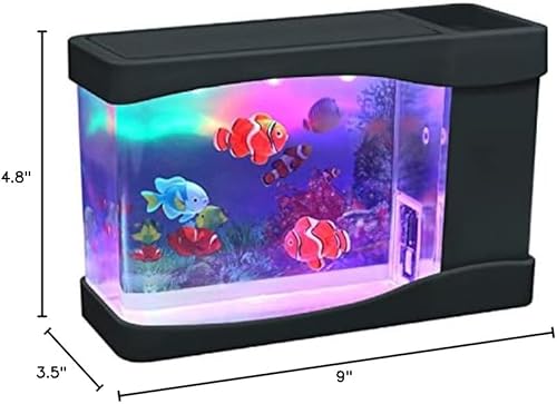 Miniatura 5 de Lightahead mini acuario artificial con peces nadadores multicolores, luz LED y burbujas