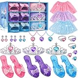 Princess Costume For Girls, Princess Dress Up For Girls 4-6 Years Old, Toddler Dress Up Toys with Tiara, Shoes & Jewelry for Girl Birthday Gift
