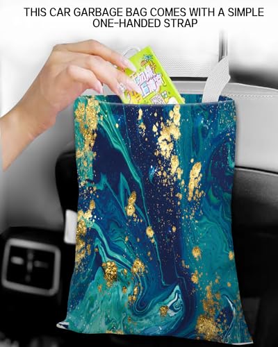 Image of Car Trash Can, Durable Hanging Car Trash Garbage Bag, Cute Automotive Garbage Cans Organizer, Luxury Ocean Marble
