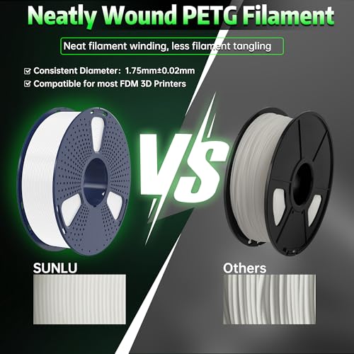 Image of SUNLU PETG Glow in The Dark Filament, Luminous PETG 3D Printer Filament 1.75mm, High Brightness and Long Time Filament, Dimensional Accuracy + /- 0.02mm, 1kg Spool. (White, Glow Green)