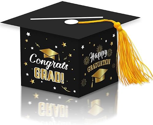 Caja de tarjetas de fiesta de graduación 2026, caja de tarjetas de felicitación de oro negro con borla para decoración de fiesta de graduación 2026