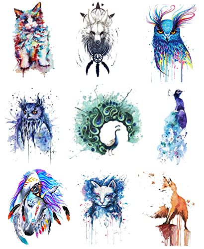 Keleily Papier Transfert Textile 9 Pièces Thermocollant Vetement Animaux Feuille Transfert Textile Transfert de Papier de fer sur T-shirt, Impression de Tissu, Vêtements, Jupe, Oreiller, Animal Cool