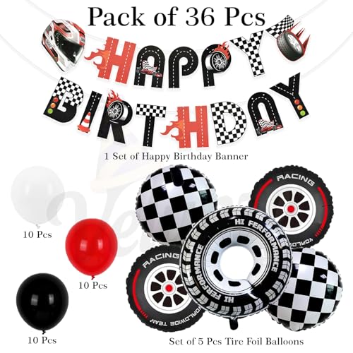 Image of Racing Car & Bike Theme Birthday Decoration Items Set of 36 Pcs | Baby Boy Birthday Decoration Items 5 year and Adults Vehicle Lover Bday Decor