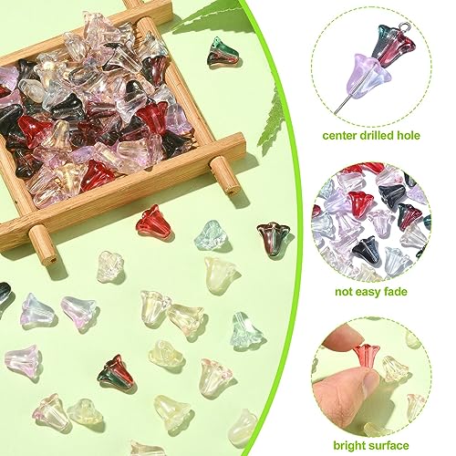 UR URLIFEHALL 100 Pcs Translucent Glass Flower Bead Caps Morning Glory Flower Shaped Beads for DIY Jewellery Making Hair Accessories - Image 3